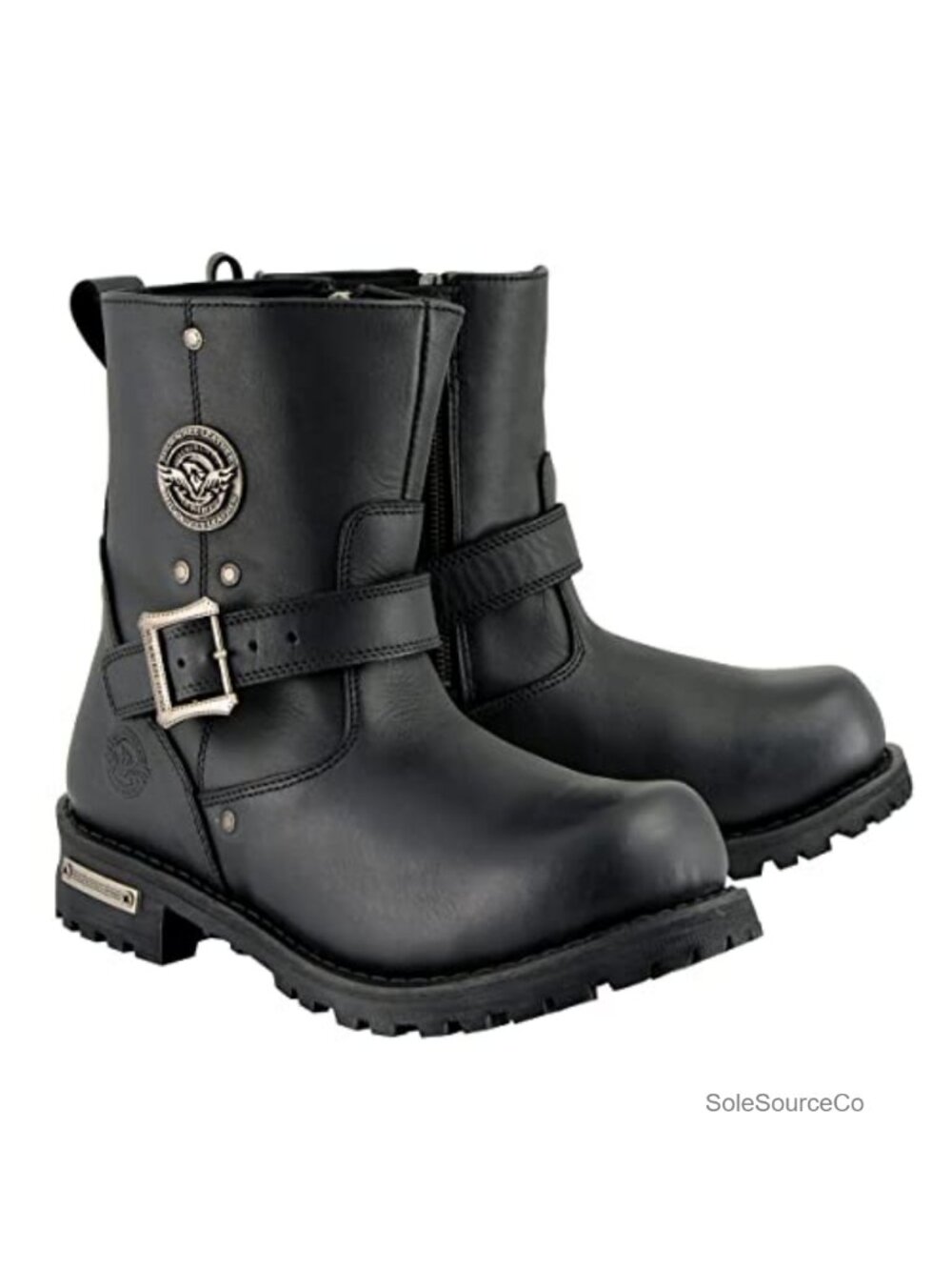Full Grain Cowhide Leather 6-Inch Engineer Motorcycle Boots Side Zipper